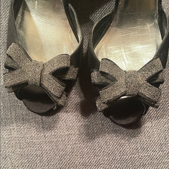 Stuart Weitzman Black and Silver High Heels with Peep-Toe - Picture 5 of 5